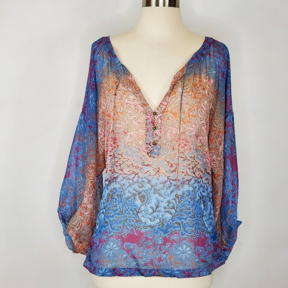 DVF Diane von Furstenberg Silk Print Blouse 8 EUC - Picture 1 of 8